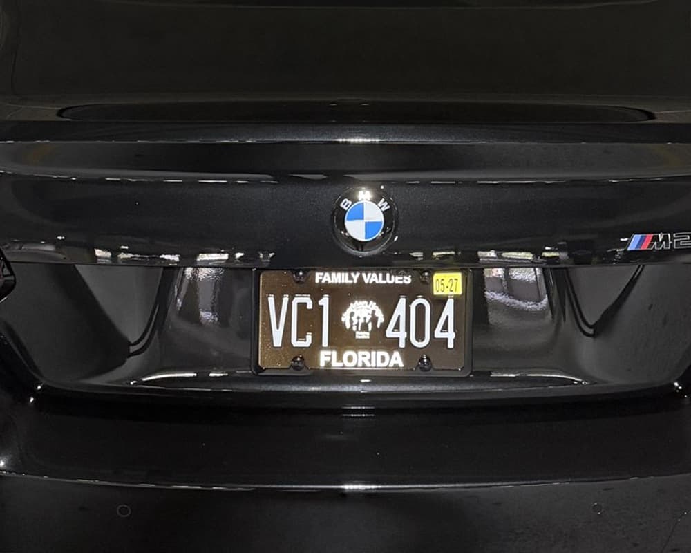 BMW M2 license plate close-up — Paint Match World frame