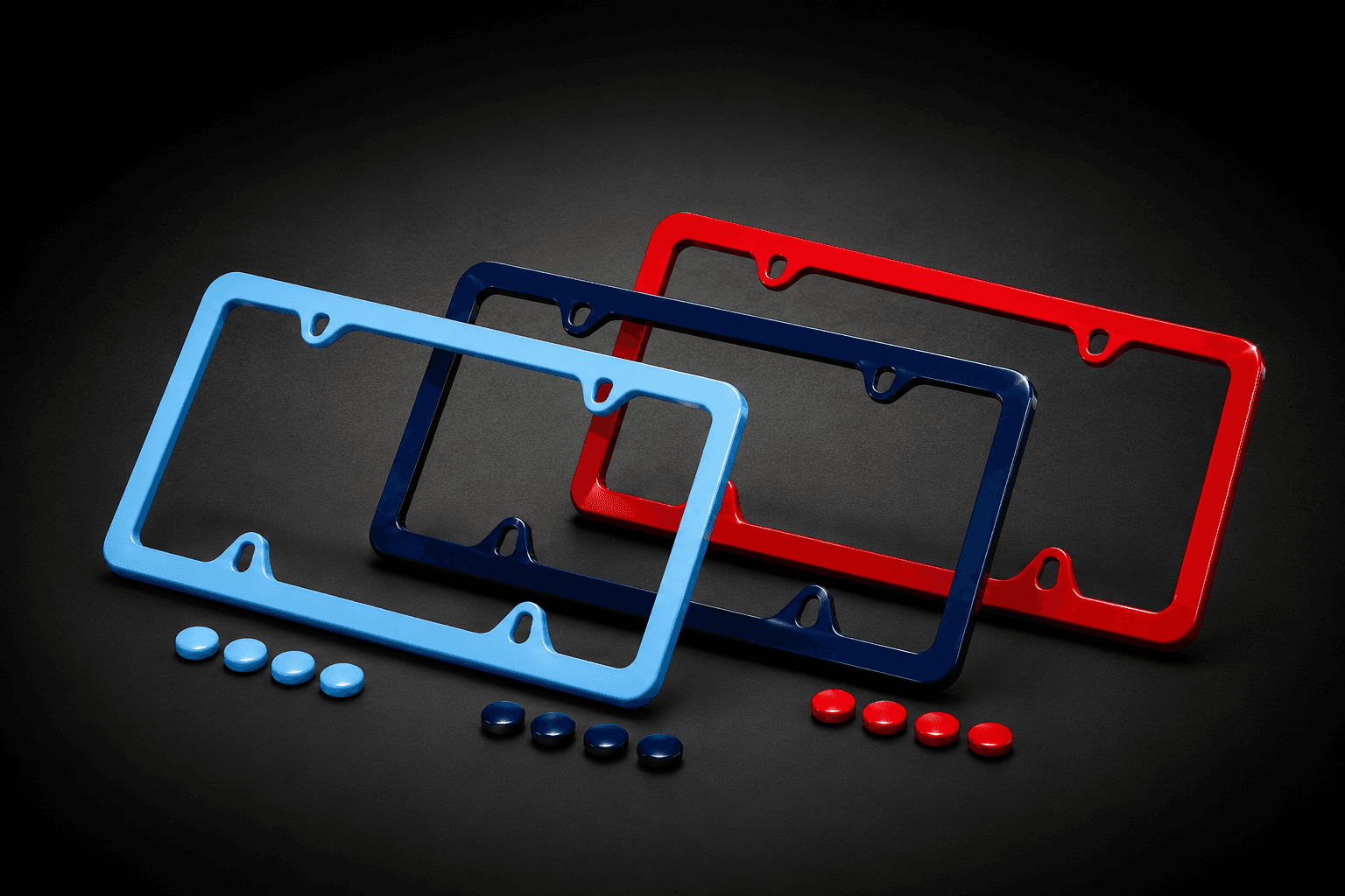 PMW paint-matched license plate frames in multiple BMW colors