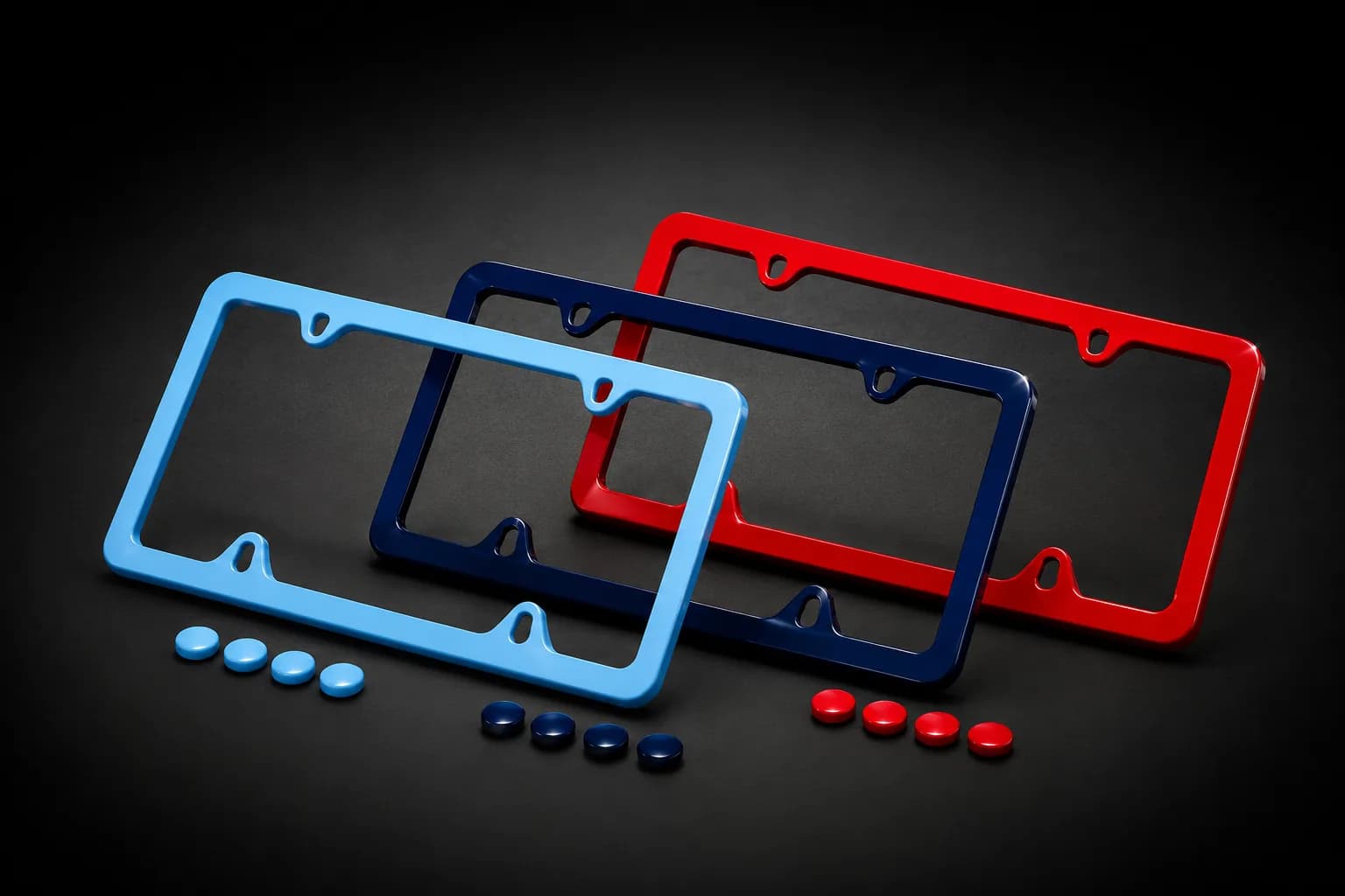 Paint Match World frames in three OEM-matched colors with matching screw caps